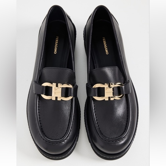 Salvatore Ferragamo Shoes - Ferragamo Black Loafers with Gold Buckle